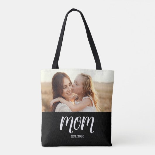 Mom Established Black Script Photo Tote Bag (Achterkant)