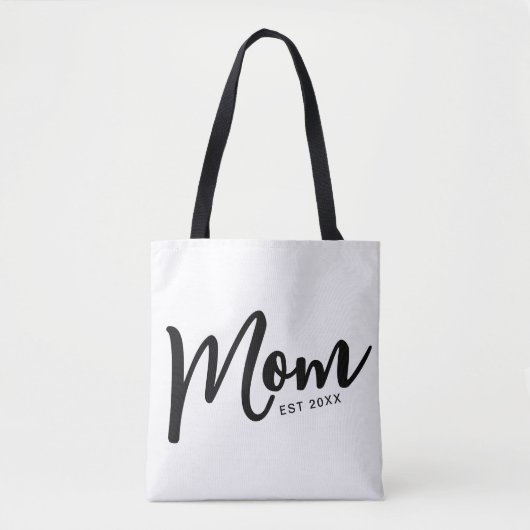 Mom Established Black Script Tote Bag (Voorkant)
