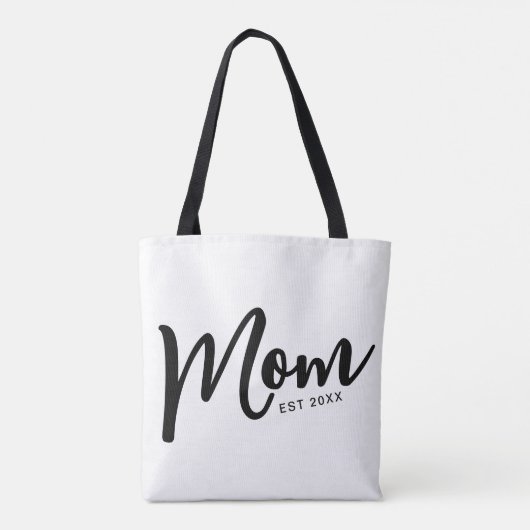 Mom Established Black Script Tote Bag (Achterkant)