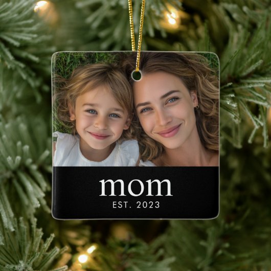  Mom Established Black White Modern Photo  Keramisch Ornament (Boom)