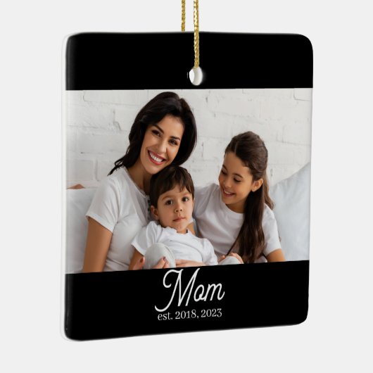 Mom Established Black White Script Photo Ceramic O Keramisch Ornament (Rechts)