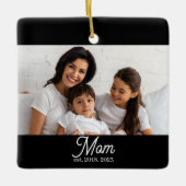 Mom Established Black White Script Photo Ceramic O Keramisch Ornament (Voorkant)