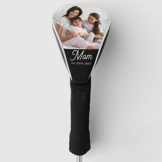 Mom Established Black White Script Photo Golfheadcover (Voorkant)
