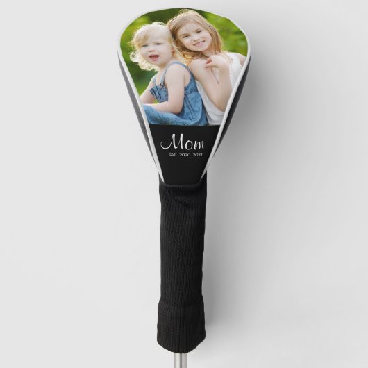 Mom Established Black White Script Photo Golfheadcover (Voorkant)