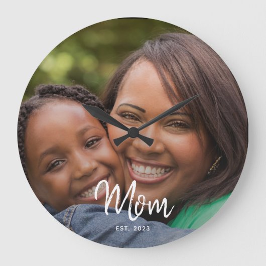 Mom Established Black White Script Photo Grote Klok (Voorkant)