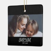 Mom Established Black White Script Photo Keramisch Ornament (Links)