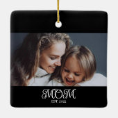 Mom Established Black White Script Photo Keramisch Ornament (Achterkant)