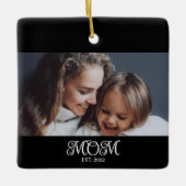 Mom Established Black White Script Photo Keramisch Ornament (Voorkant)