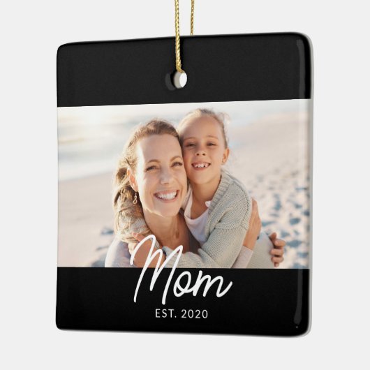 Mom Established Black White Script Photo Keramisch Ornament (Links)