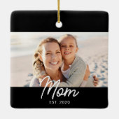 Mom Established Black White Script Photo Keramisch Ornament (Achterkant)