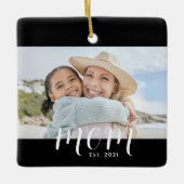 Mom Established Black White Script Photo Keramisch Ornament (Voorkant)