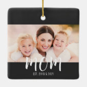 Mom Established Black White Script Photo Keramisch Ornament (Achterkant)