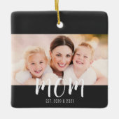 Mom Established Black White Script Photo Keramisch Ornament (Voorkant)