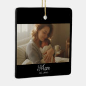 Mom Established Black White Script Photo Keramisch Ornament (Rechts)