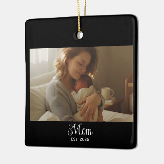 Mom Established Black White Script Photo Keramisch Ornament (Links)