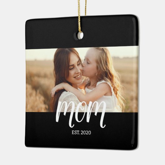 Mom Established Black White Script Photo Keramisch Ornament (Links)
