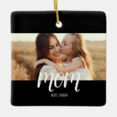 Mom Established Black White Script Photo Keramisch Ornament (Voorkant)