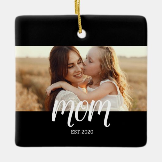 Mom Established Black White Script Photo  Keramisch Ornament (Voorkant)