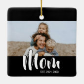 Mom Established Black White Script Photo Keramisch Ornament (Achterkant)