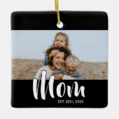 Mom Established Black White Script Photo Keramisch Ornament (Voorkant)