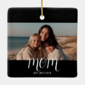 Mom Established Black White Script Photo Keramisch Ornament (Achterkant)