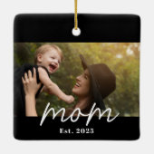 Mom Established Black White Script Photo Keramisch Ornament (Achterkant)