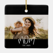 Mom Established Black White Script Photo Keramisch Ornament (Achterkant)