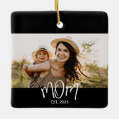 Mom Established Black White Script Photo Keramisch Ornament (Voorkant)