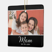 Mom Established Black White Script Photo Keramisch Ornament (Links)