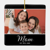 Mom Established Black White Script Photo Keramisch Ornament (Achterkant)