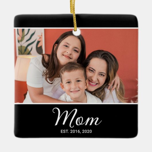 Mom Established Black White Script Photo Keramisch Ornament (Voorkant)