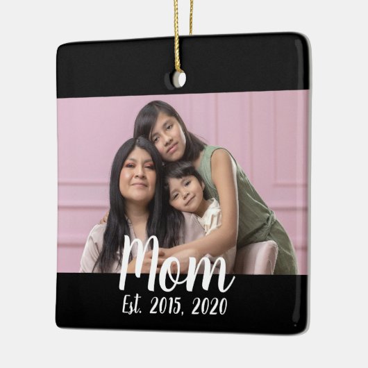 Mom Established Black White Script Photo  Keramisch Ornament (Links)