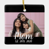 Mom Established Black White Script Photo  Keramisch Ornament (Voorkant)