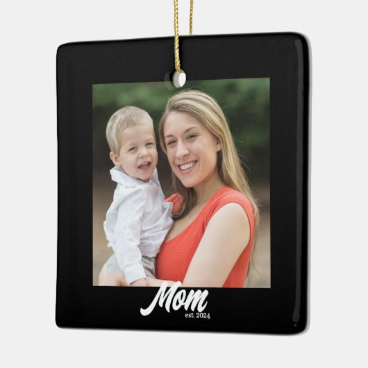 Mom Established Black White Script Photo Keramisch Ornament (Links)
