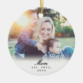 Mom Established Black White Script Photo Ornament (Voorkant)