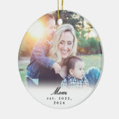 Mom Established Black White Script Photo Ornament (Links)