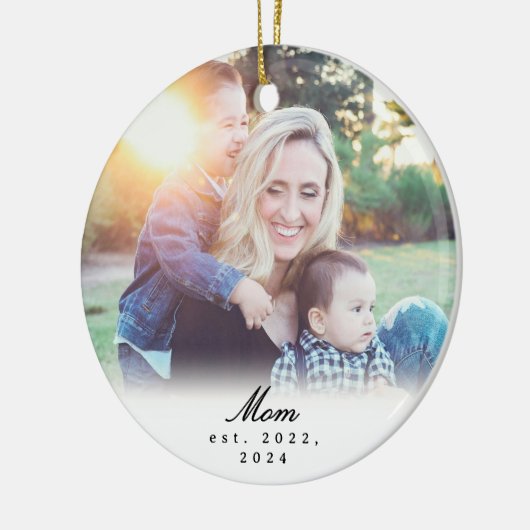 Mom Established Black White Script Photo Ornament (Links)