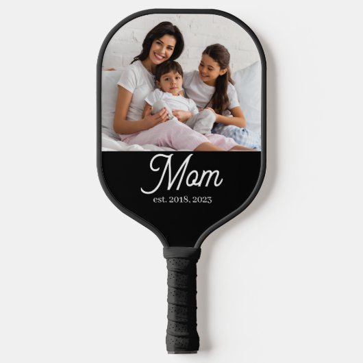 Mom Established Black White Script Photo Pickleball Paddle (Voorkant)