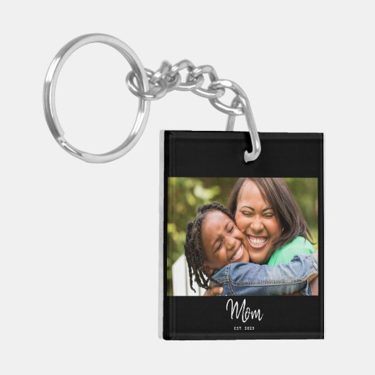 Mom Established Black White Script Photo Sleutelhanger (Voorkant Links)