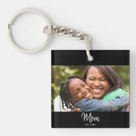 Mom Established Black White Script Photo Sleutelhanger