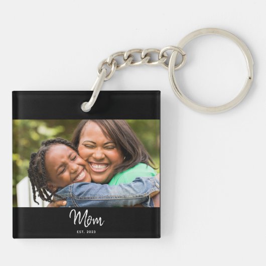 Mom Established Black White Script Photo Sleutelhanger (Achterkant)
