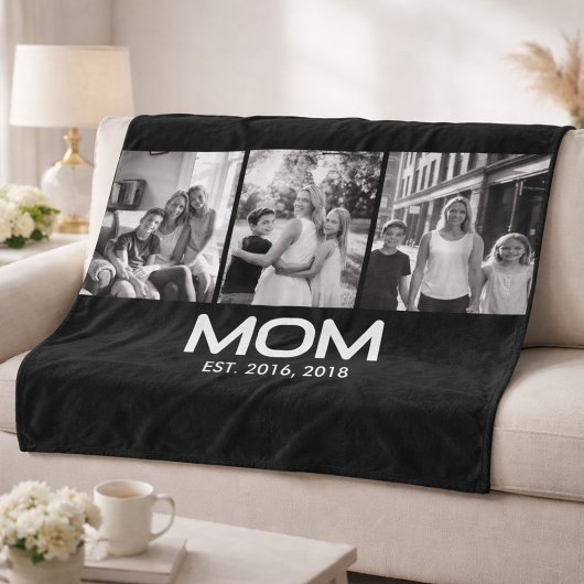 Mom Established Bold Black 3 Photo Fleece Deken