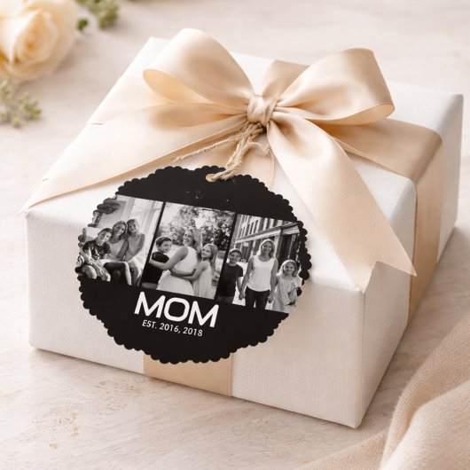 Mom Established Bold Black 3 Photo Ornament Kaart