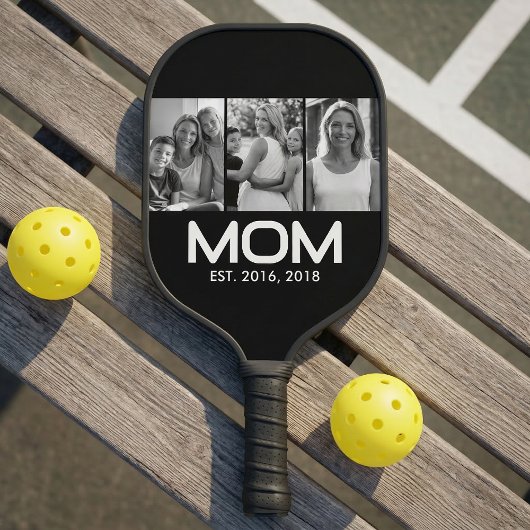 Mom Established Bold Black 3 Photo Pickleball Paddle