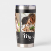 Mom Established Date 3 Photo White Script on Black Geïsoleerde Drinkbeker (Achterkant)