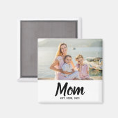 Mom Established Date Black Script Custom Photo Magneet (Voorkant / Achterkant)