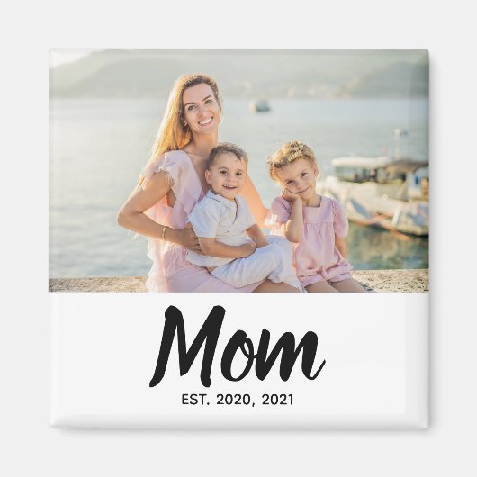 Mom Established Date Black Script Custom Photo Magneet (Voorkant)
