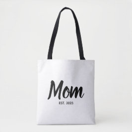 Mom Established Date Black Script Custom Text Tote Bag