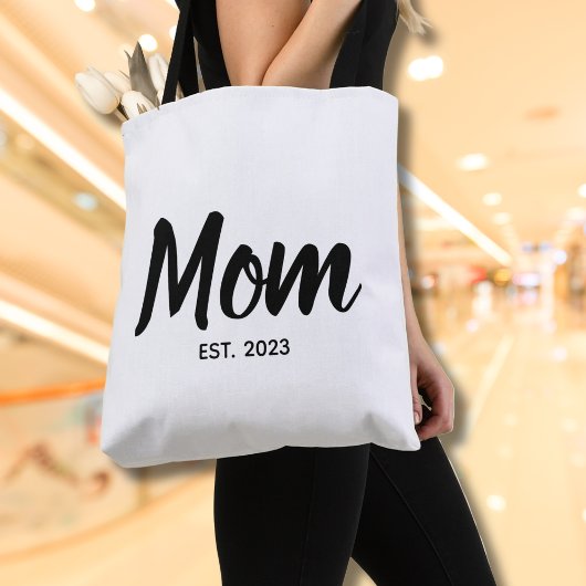  Mom Established Date Black Script Custom Text Tote Bag