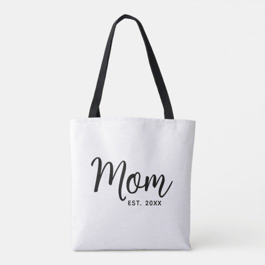 Mom Established Date Black Script New Mom Gift Tote Bag (Achterkant)